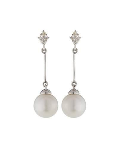 14k Diamond & Akoya Pearl Dangle Earrings,