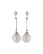 14k Diamond & Akoya Pearl Dangle Earrings,
