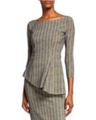 Camila Striped Boat-neck 3/4-sleeve Asymmetric Top