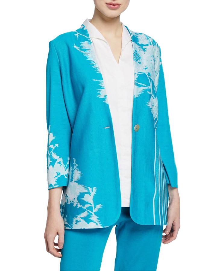 Plus Size Floral-print One-button