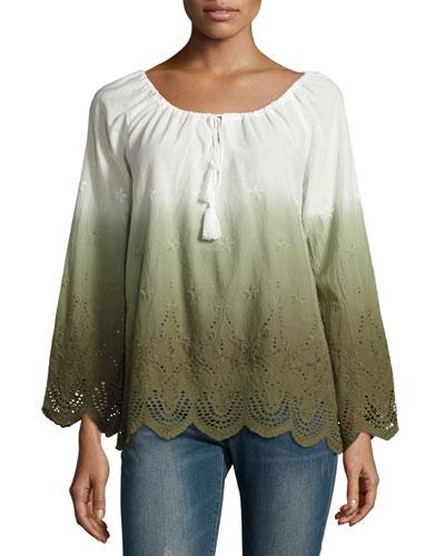 Scalloped Eyelet Hem Top, Dusty Olive
