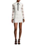 Braelynn Lace Bow-neck Mini Dress, White/black
