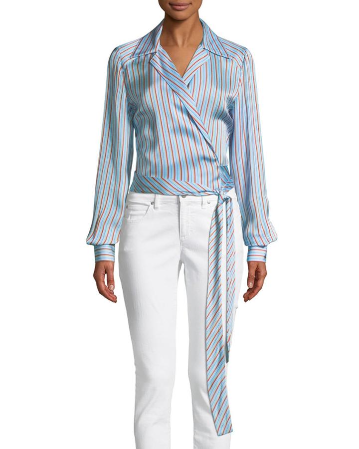 Striped V-neck Wrap Blouse