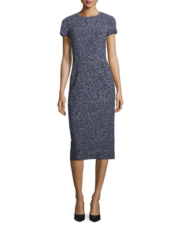 Floral-print Cap-sleeve Stretch-cady Midi