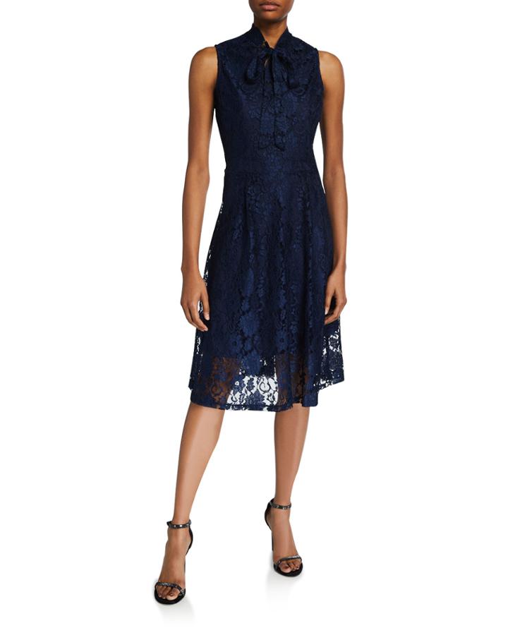 Lace Fit-&-flare Dress W/ Necktie