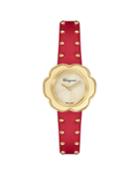 30mm Flower Watch W/ Leather Strap, Gold/red