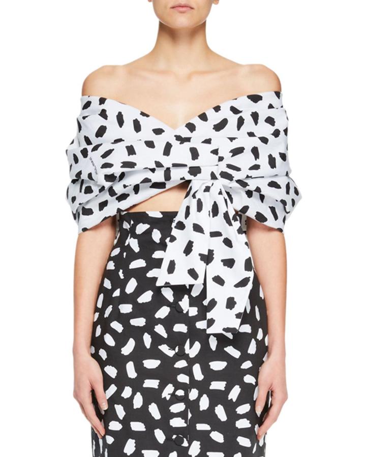 Convertible Puff-sleeve Dot-print Blouse