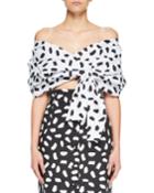 Convertible Puff-sleeve Dot-print Blouse