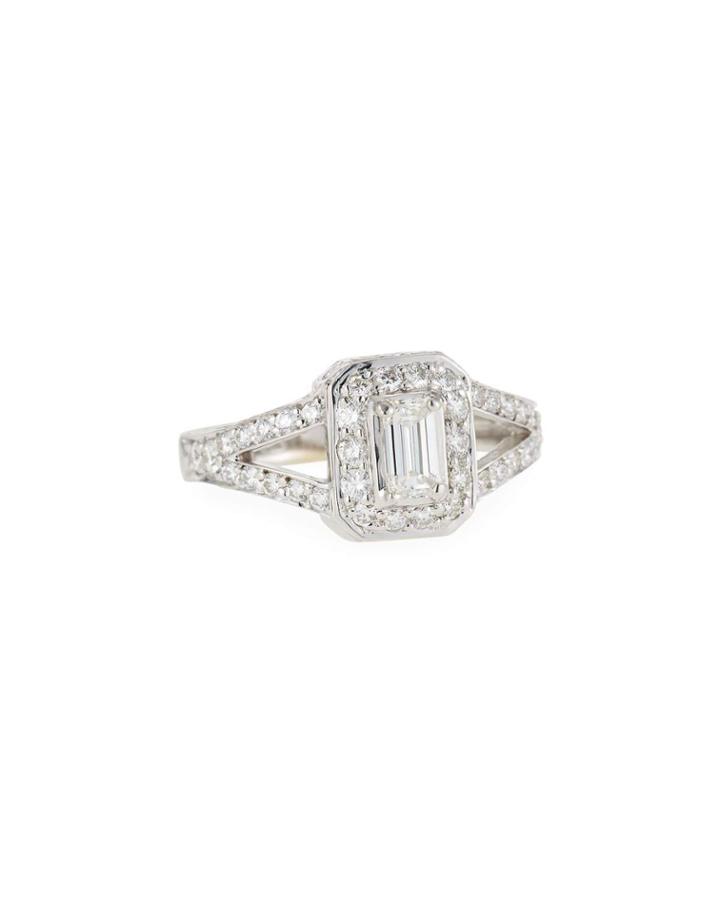 18k White Gold Emerald-cut Diamond Ring,