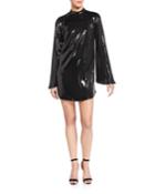Ariana Sequined Flare-sleeve Cocktail Dress