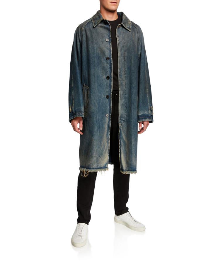 Men's Destroyed Denim Car Coat