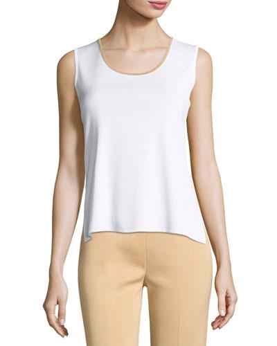 Contrast-trim Scoop-neck Knit Tank, White/sand
