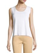 Contrast-trim Scoop-neck Knit Tank, White/sand