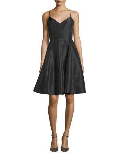 Taffeta Sleeveless V-neck Dress, Black