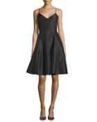 Taffeta Sleeveless V-neck Dress, Black