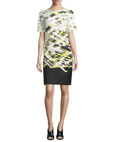 Short-sleeve Printed Sheath Dress, Central Park