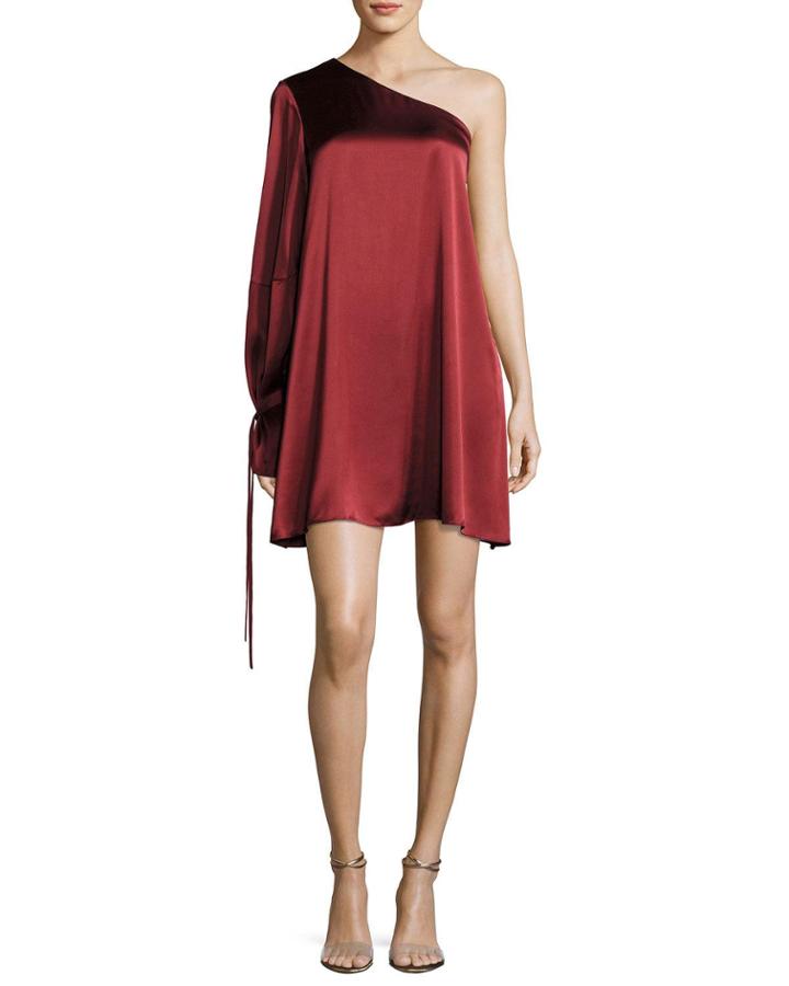 Leah One-shoulder Satin Dress, Red
