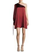Leah One-shoulder Satin Dress, Red