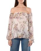 Off-the-shoulder Long-sleeve Pleated Blouse