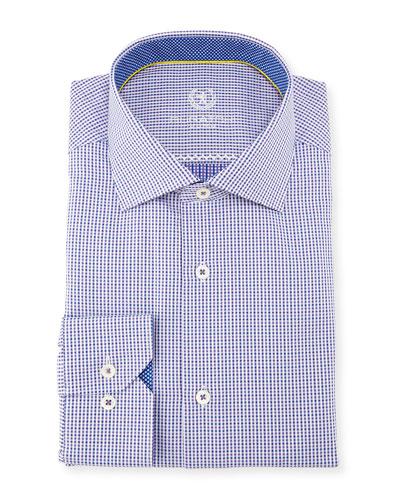 Cotton Micro Grid Dress Shirt, Purple Pattern