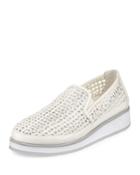 Maze Woven Leather Slip-on Sneaker, White/silver