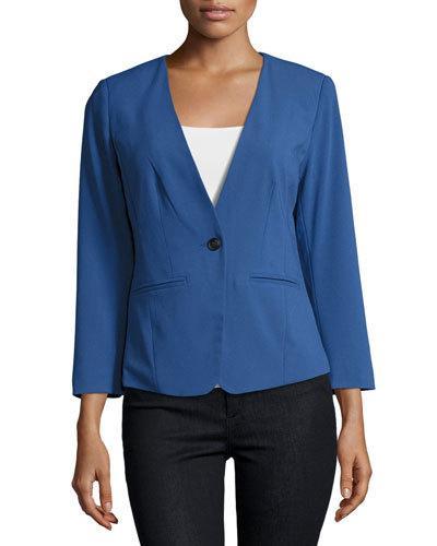 One-button Long-sleeve Blazer, Blue
