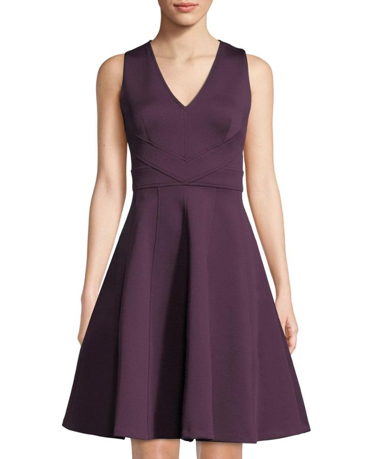 Seamed V-neck A-line Dress