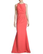 Sleeveless Gathered-waist Gown, Coral