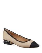 Flute Mixed-leather Cap-toe Ballerina Flats