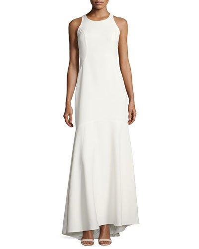Ruffled-back Stretch-crepe Gown