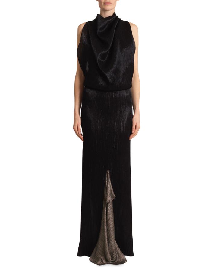 Nola Metallic Plisse Chainmail Gown