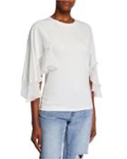 Allen Crewneck Flutter-sleeve Top