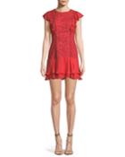 Bennet Round-neck Lace-guipure Dress With Ruffled Frills