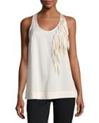 Fringed-trim Racerback Tank, Cream