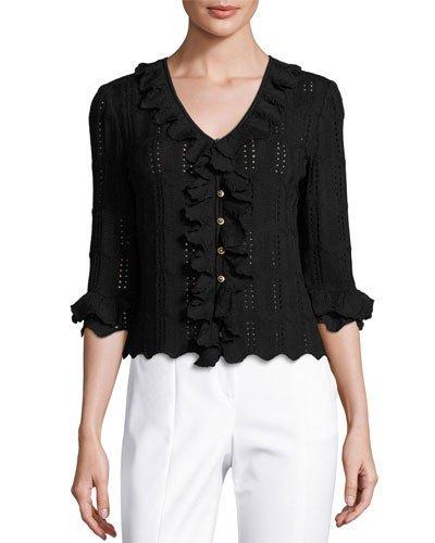 Ruffled Santana Knit Cardigan, Black