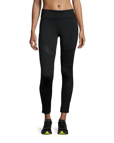 Shine-accent Flat-waist Leggings, Black