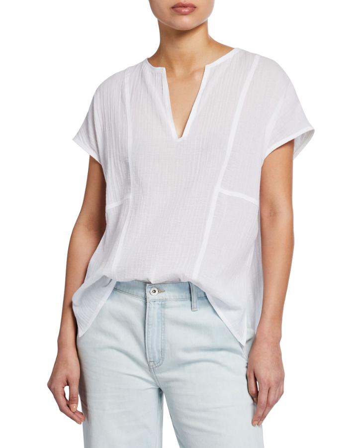 V-neck Short-sleeve Seamed Popover Top