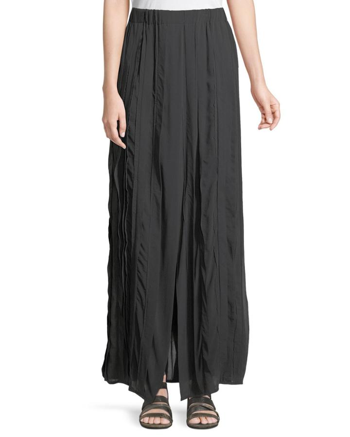 Artisanal Pleated Maxi Skirt, Dark Gray