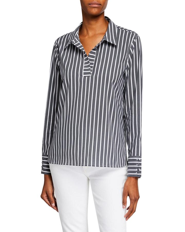 Striped V-neck Long-sleeve Top