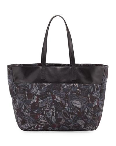 Nylon Leather-trim Tote Bag, Black