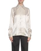 Pleated Satin Button-front Blouse