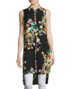 Floral-print Button-front Tunic,