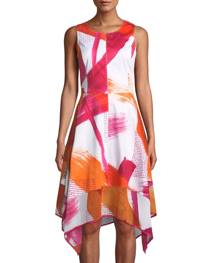 Brushstroke Sleeveless Trapeze Dress