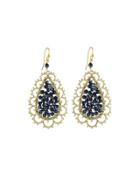 Scalloped Golden Crystal Teardrop Earrings,