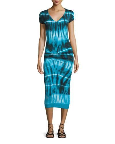 Araya V-neck Tie-dye Midi Dress, Navy Tide Wash