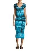 Araya V-neck Tie-dye Midi Dress, Navy Tide Wash