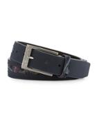 Paisley-print Leather Belt, Navy