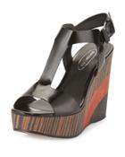 Zora T-strap Leather Wedge