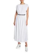 Cristina V-neck Sleeveless Linen Ankle-length Dress W/ Chain Insets