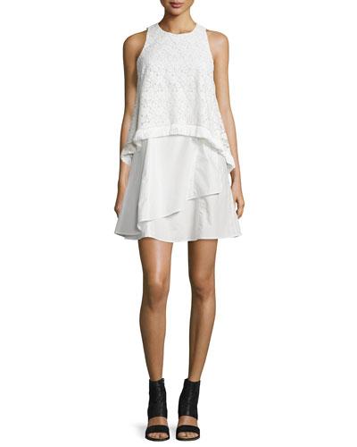 Empire Lace Flounce Dress With Fringe, White